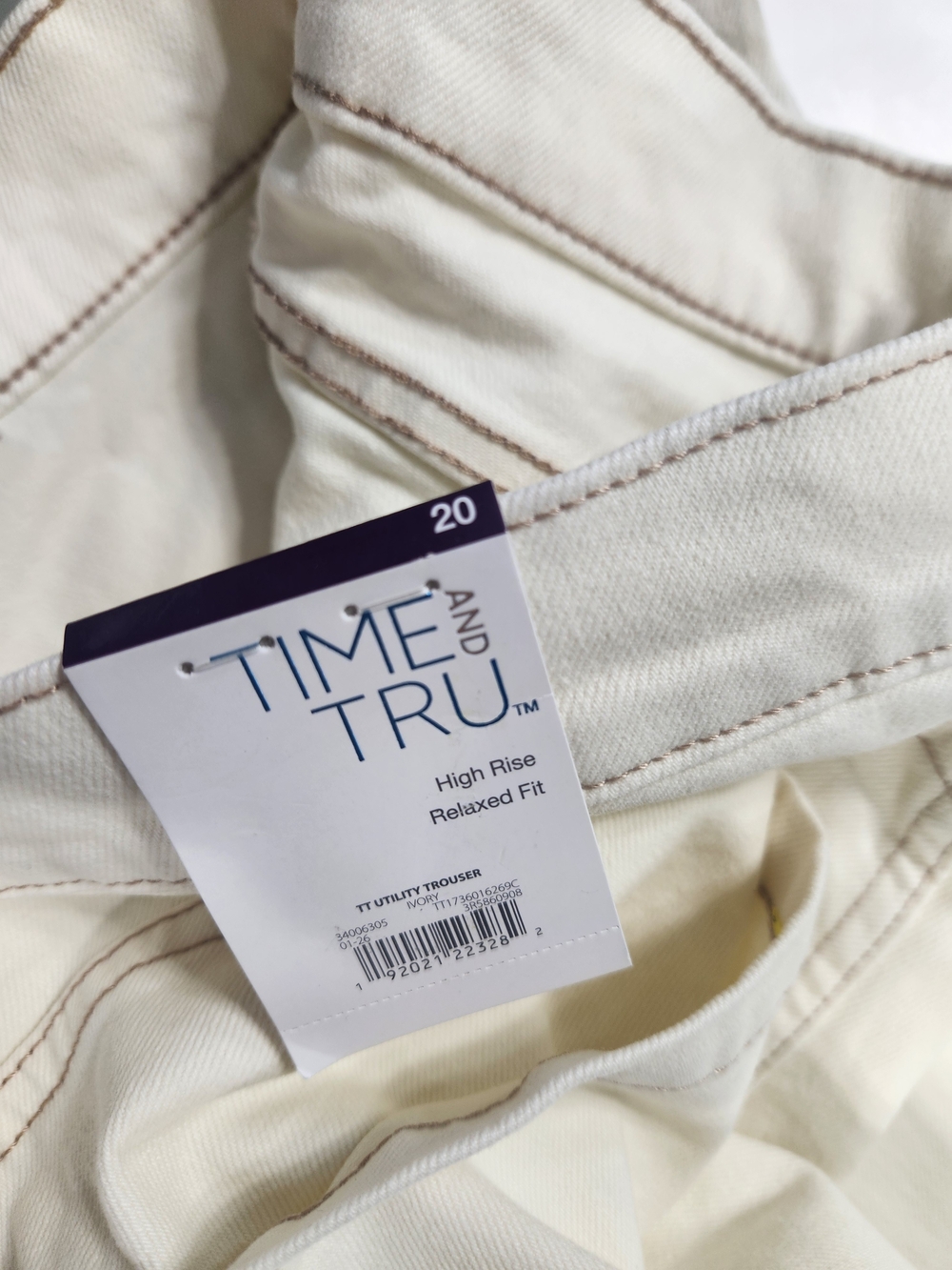 Time and Tru Cream Wide Leg High-Rise Jeans Sizes 12, 16, 18, 20 - Picture 11 of 12
